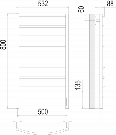 Классик П8 500х800 электро КС 9005 матовый ( new встроен диммер) Полотенцесушитель TERMINUS Асбест - фото 3 Классик П8 500х800 электро КС 9005 матовый ( new встроен диммер) Полотенцесушитель TERMINUS Асбест - фото 3