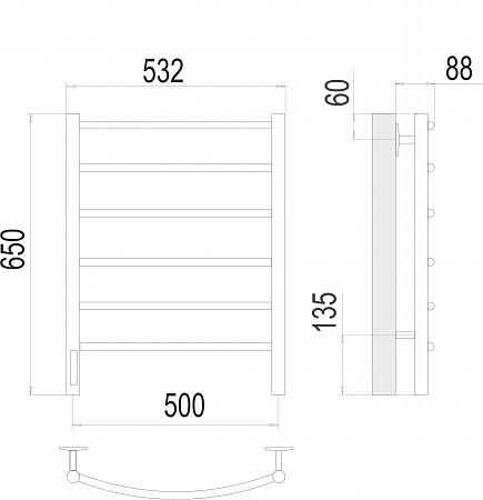 Классик П6 500х650 Электро (quick touch) слева Полотенцесушитель TERMINUS Асбест - фото 3 Классик П6 500х650 Электро (quick touch) слева Полотенцесушитель TERMINUS Асбест - фото 3