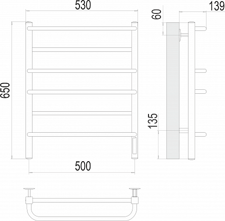 Евромикс квадро П6 500х650 Электро (quick touch) Полотенцесушитель  TERMINUS Асбест - фото 3